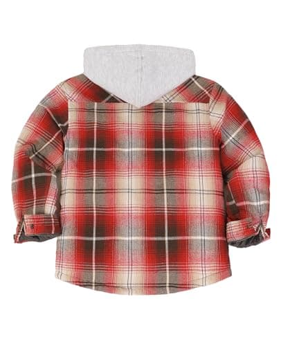 ZENTHACE Kids Quilted Lined Hooded Flannel Jacket Holiday Ready Winter Snap Plaid Thermal Coat Red M - Thumbnail 3