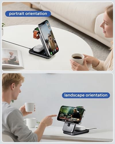 KPON Foldable 3in1 Charging Station for Magsafe, Travel Phone and Watch Charger for Apple, Wireless Charging Dock for Multiple Devices iPhone 17 16 15 14 13 12 Series/Apple Watch/Airpods - Thumbnail 5
