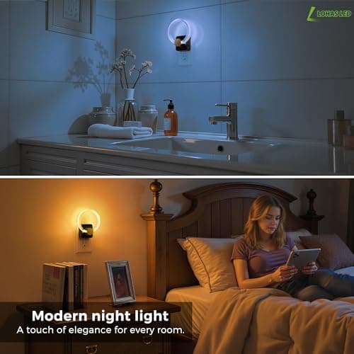 L LOHAS LED Night Lights Plug into Wall, Changing RGB Night Light with Dusk to Dawn Sensor, 180° Rotatable Acrylic Nightlight Plug in Wall for Halloween, Christmas, Holiday, Hallway[2 Pack] - Thumbnail 6