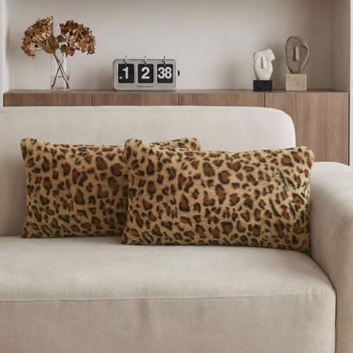 PRRPRR Cheetah/Leopard Throw Pillow Covers, Home Decor Lumbar Cushion Cover for Bedroom Living Room Couch Bed, 12" W × 20" L, Hidden Zipper,Set of 2 - Image 1