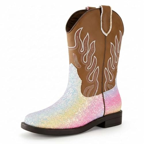 PATPAT Girls Boys Cowboy Boots, Glow in the Dark Cowgirl Cowboy Boots for Toddler Little Big Kid - Image 1