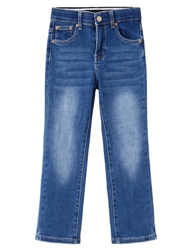 PATPAT Boys Bootcut Jeans Size 6, Blue Husky Jeans with Pockets, Relaxed Fit Elastic Waist, Boys Straight Leg Pants - Image 1