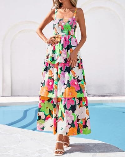 BTFBM Spring Dresses for Women 2026 Floral Spaghetti Strap Wedding Guest Dress Maxi Beach Vacation Clothes(Floral Multicolored Green,X-Large) - Thumbnail 2