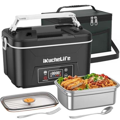 ikuchelife Heated Lunch Box, 24000mAh Cordless Electric Lunch Box with Scheduled Heating, 1.2L Rechargeable Portable Food Warmer with Digital Display for Work, Travel, Office, Camping - Image 1