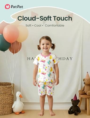 PATPAT Bamboo Viscose Pajama Sets for Toddler Boy & Girl Baby Kids, Soft Cool Short Summer Snug fit Pjs Sleepers for Birthday, Kitty Party, 2T - Thumbnail 3