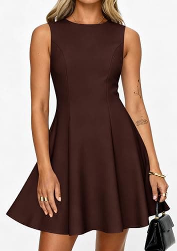 PRETTYGARDEN Cocktail Dresses for Women 2026 Summer Formal Boat Neck A Line Spring Elegant Graduation Party Mini Dress (Brown,Medium) - Thumbnail 5