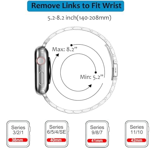 PUGO TOP Stainless Steel Band Compatible with Apple Watch 49mm 46mm 45mm 44mm 42mm 41mm 40mm 38mm, Metal Bands for Men, Business Strap for iWatch Series 11 10 9 8 7 6 5 4 3 2 1, SE3 2 1, Ultra3 2 1, Adjustable Links with Removal Tool - Thumbnail 4