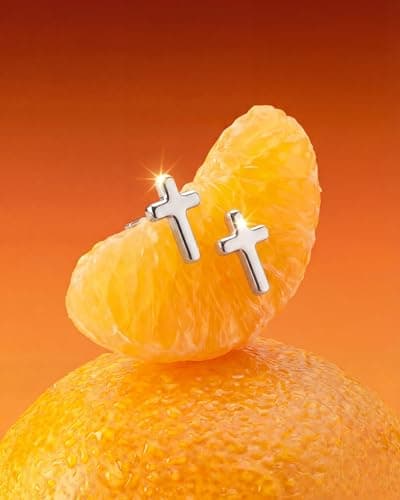 MUMREUES Silver Earrings for Women 14K White Gold Plated Cross Stud Earring Dainty Minimalist Simple Small Earrings Jewelry Gift for Her - Thumbnail 5