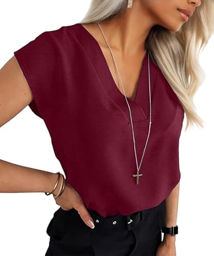 Lepunuo Summer Tops Women Cap Sleeve Shirts Beach Vacation Outfits Work Business Casual Tshirts A - Wine Red - Image 1
