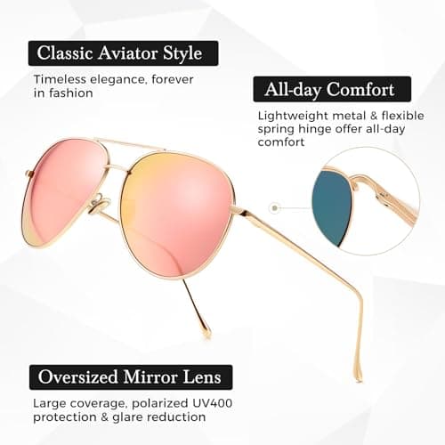 SUNGAIT Women's Lightweight Oversized Aviator Sunglasses - Classic Style Polarized Lens - Thumbnail 5