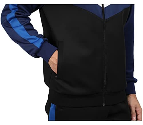 Sun Lorence Running Sports Suits for Men Set with Full Zip Exercise Training Tracksuit Black Blue Medium - Thumbnail 5