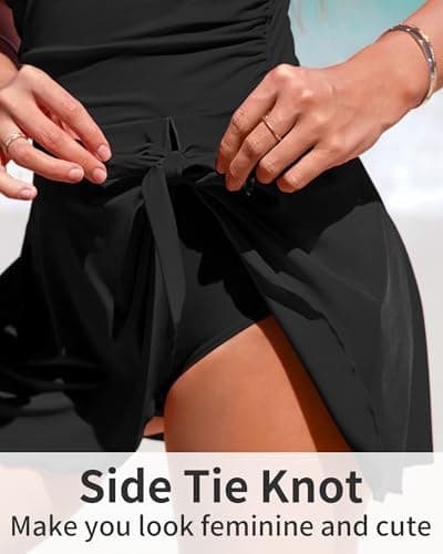 Charmo Womens Scalloped Swim Dress Bathing Suits One Piece Tummy Control Swimsuit Modest V Neck Swim Suits Black 2XL - Thumbnail 5