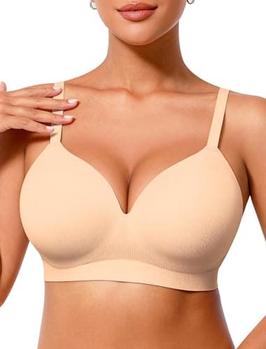PoseFree Invisible Wireless Sleep Bra for Large Bust - Soft High Stretch Lounge Bralette, Smoothing Fixed Padding Seamless Lingerie for 42H，44DDD，46DD Nude - Image 1