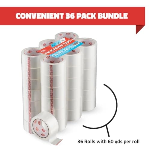 Simply Cool Packing Tape 36 Rolls, Clear Heavy Duty Packaging Tape for Shipping, Moving Boxes, Sealing, Mailing & Storage – Strong 1.88” Wide x 60 Yards Per Refill Roll, 2160 Yards Total - Thumbnail 4