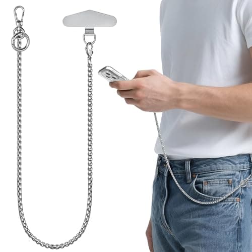 ROCONTRIP Anti-Theft Phone Lanyard Tether & Pants Chain Heavy-Duty Phone Strap With Metal Tether Tab Detachable Anti-Drop Lanyard for iPhone,Wallet,Key Great for Outdoor Hiking Cycling(Silver) - Image 1