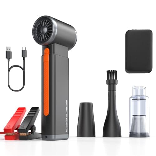 Portable Car Battery Jump Starter 6000A Jumper Box Combo Compressed Air Duster & Vacuum Cleaner Function, 12V Battery Charger Booster Power Pack with Turbo Fan, 3-Speed Blower for Snow/Leaves/Dust