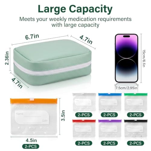 NeLiangIA Lavender Purple Waterproof Pill Organizer, Large Capacity Travel Medicine Bag with 14 Pouches, Portable Pill Organizer for Family Travel - Thumbnail 2
