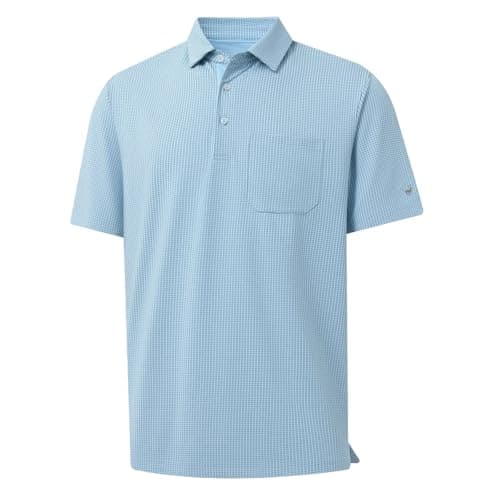 Rouen Golf Polo Shirts for Men Short Sleeve Casual Collared Quick Dry Fit Moisture Wicking Pocket Men's Polo Shirt Light Blue - Image 1
