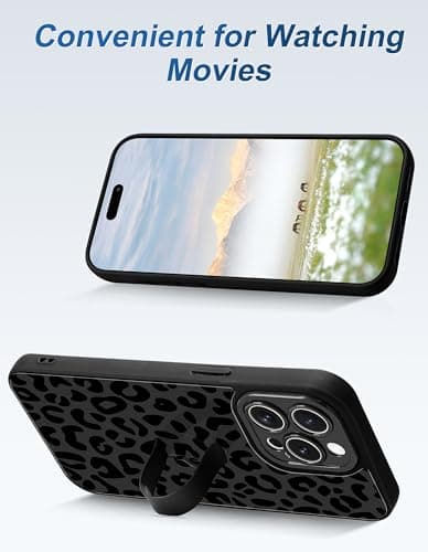 Aitipy Cheetah Phone Case Compatible with iPhone 14 Pro, with Leopard Print Finger Hand Strap Kickstand Shockproof Full Camera Protection Soft TPU Protective Cover for Women Girls, Black - Thumbnail 5