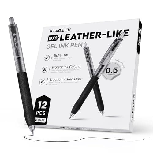 STAGEEK 0.5mm Gel Pens Fine Point Smooth Writing Pens, 12PCS Black Ink Pens, Retractable Leather-Like Black Gel Pens, Business Gel Pen for Journaling, Writing, School, Office Use (Black) - Image 1