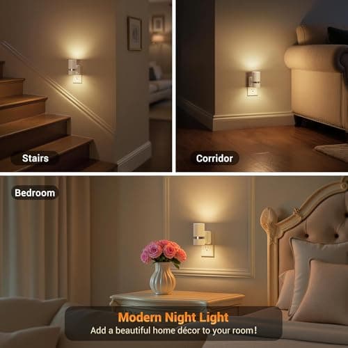 JandCase Night Lights Plug into Wall, Automatic Night Light with Dusk to Dawn, 2 Pack 3000K Soft Warm 0-100LM Dimmable Plug in LED Nightlight for Bedroom, Hallway, Stairs - Thumbnail 6
