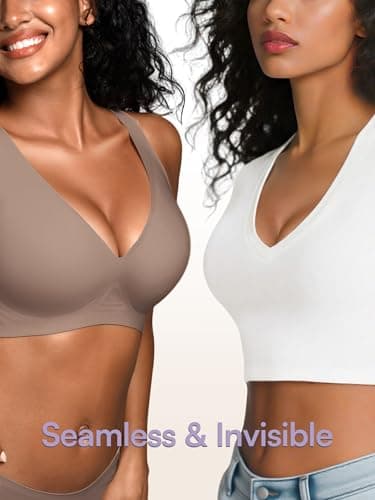 S-L Deep-V Jelly Bras for Women Seamless Wireless Bralette with Support, Comfortable Padded T-Shirt Bra No Underwire Grey - Thumbnail 6