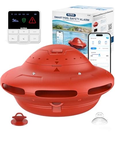 Smart Pool Alarm with App for Inground & Above Ground Pools, Adjustable Sensitivity Water Detection Alarm up to 20x40ft, 85dB+ Safety Alerts for Kids, Pets & Accidental Entry(Red) - Image 1