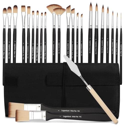 Legentura 25 PCS Paint Brush Set for Acrylic, Oil & Watercolor, Artist Brush Kit with Flat, Filbert, Fan, Round, Liner, Dagger & Angle Brushes, Synthetic Bristles, Roll-Up Case - Image 1