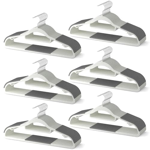 MLKJHHI 60 Pack Heavy Duty Plastic Hangers, Non Slip Clothes Hangers with Rubber Pads and 360° Hook - Thin Space Saving Hanger, Closet Organizer for Shirt, Pants, Suit, Skirt,Coat - Gray - Image 1
