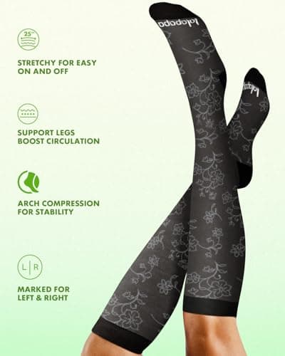 Lalapapa Bamboo Viscose Compression Socks for Women Men - 2 Pairs 15-20mmHg Knee High Graduated Compression Socks for Women Men Cute Breathable for Nurse Pregnancy Travel, Floral Line Art, 2XL - Thumbnail 6