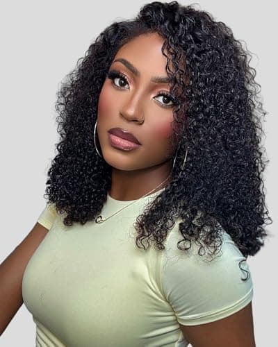 UNIKY Curly Half Wig Human Hair 22 Inch Glueless Wigs Human Hair Half Wig Curly Human Hair Wigs Headband Wig Human Hair 210% Density Invisible Hairline Drawstring Seamless Clip Ins Flip Over Half Wigs - Image 1