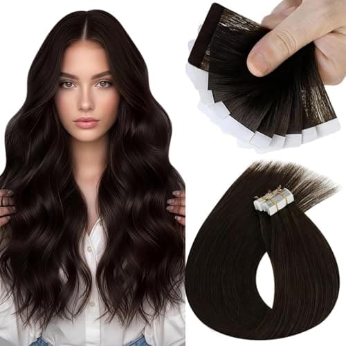 Sunny Hair Human Hair Tape in Extensions Dark Brown Tape in Hair Extensions Human Hair 16 inch Hair Extensions Real Human Hair Tape in Can be Reused 10Pcs 25g - Image 1