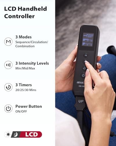 CINCOM Leg Massager for Circulation and Pain Relief, Air Compression Massager for Foot and Leg Helpful for Lymphedema Edema Restless and Relaxation Birthday Gift for Women Men - Thumbnail 4