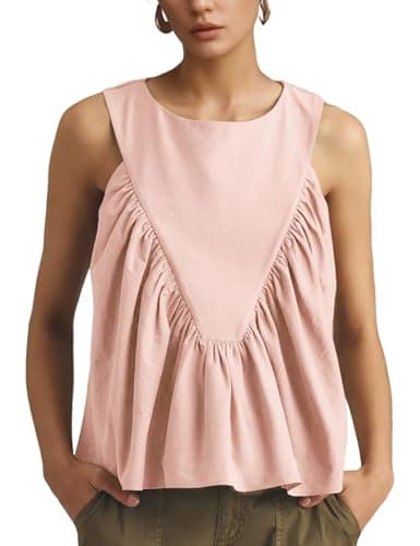 Wyeysyt Peplum Tops for Women Shirred Swing Tank Tops Pleated Flowy Vest Casual Sleeveless Blouse Loose Fit Ruffled Shirts(Pink-XXL) - Image 1