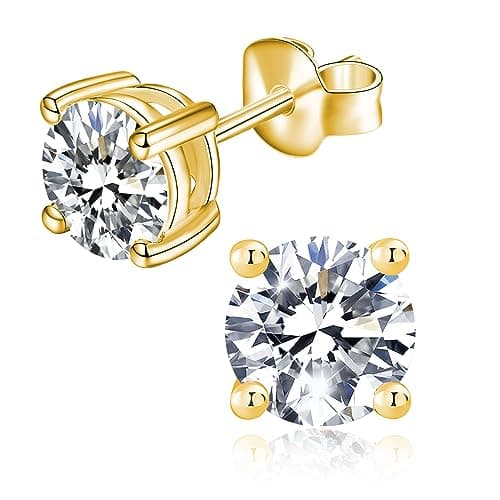 IMOLOVE Moissanite Stud Earrings with 0.6ct-3ct D Color Round Cut Lab Created Diamond Earrings in Sterling Silver with 18K Yellow Gold Plated for Women Men-2 - Image 1