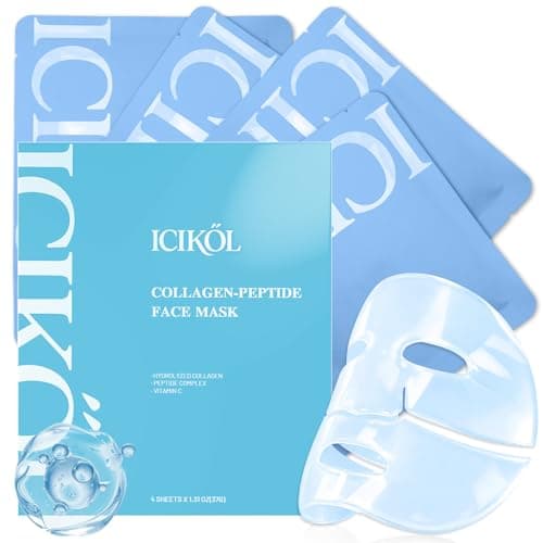 ICIKOL Deep Hydrolyzed Collagen Face Mask, 4 Pack - Age-Defying Sheet Mask with Peptides & Hyaluronic Acid, Restores Skin Elasticity & Firmness for Women - Image 1