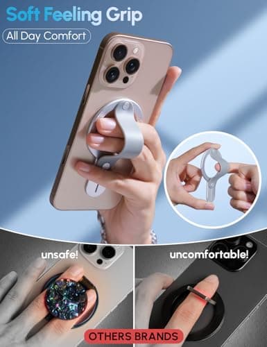 GripMate for MagSafe Phone Grip for iPhone - Magnetic Phone Ring Holder Detachable for iPhone 17 - Comfortable Finger Phone Loop Grip for Apple 16/15/14/13/12, Silver - Thumbnail 3