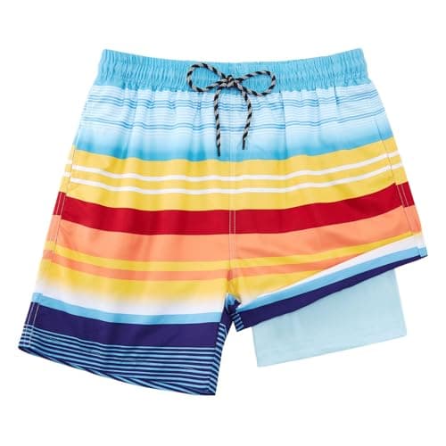 Cozople Teen Boys Swim Trunks Size 14-16 Beachwear Swimsuit Novelty Stripes Graphic Swimming Shorts Quick Dry UPF 50+ Beach Board Shorts for Teens Summer Holiday Beach Costume - Image 1