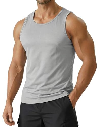 PINSPARK Mens Athletic Tank Tops Sleeveless Sports Shirts Quick Dry Gym Workout Running Training Breathable Muscle Vest Tee Light Grey - Image 1