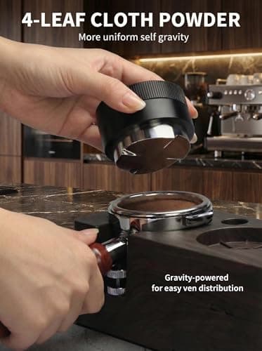 AWIBIKU Barista Espresso Tamper 53.3/54mm, Spring Loaded Flat Base Tamper Kit with 4-Blade Coffee Distributor & 316 Stainless Steel Puck Screen - Thumbnail 3