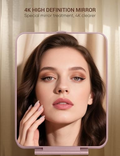 klarh Travel Makeup Mirror with 1X/10X Magnifying, Portable Folding Make Up Tabletop Mirror for Office, Compact Vanity Mirror for Travel (Rose Pink, No LED Lights) - Thumbnail 3