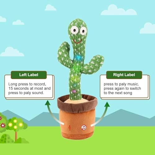 MIAODAM Dancing Cactus Baby Toy - Talking Cactus, Singing Toy, Colorful Glowing Repeating What You Say Plush Figure with 100 Songs for Kids and Adults - Thumbnail 5