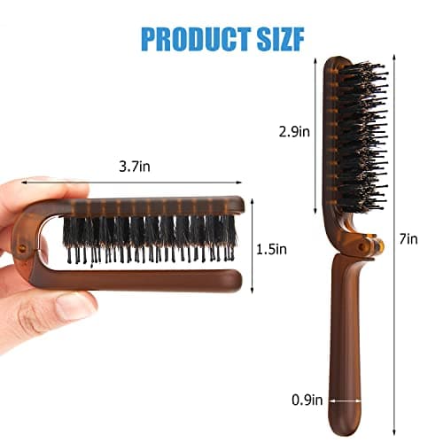 Travel Folding Hair Brush, Collapsable Portable Pocket Boar Bristle Hair Brush for Thin Thick Hair, Mini HairBrushfor Men Women Kids Thick Thin Curly Straight Wet Dry Hair Restore Shine Fold x1 Amber - Thumbnail 5