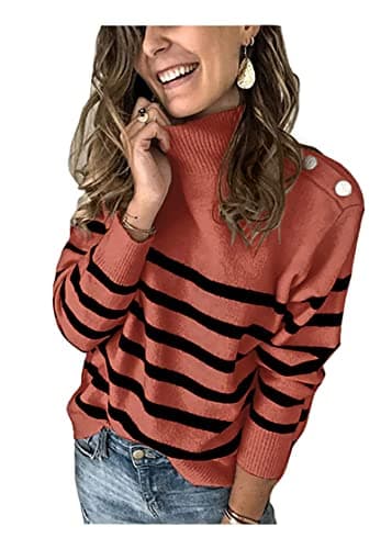 KIRUNDO Fall Sweaters for Women 2026 Striped Turtleneck Ribbed Knit Sweater Trendy Pullover Jumper Winter Fashion Clothing(Medium, Rust Red) - Image 1