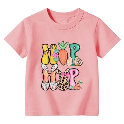 Happy Easter Shirt Kids-Easter for Toddler Boys Girls Tee Tops Hip Hop Easter Shirt Toddler C-Pink - Image 1