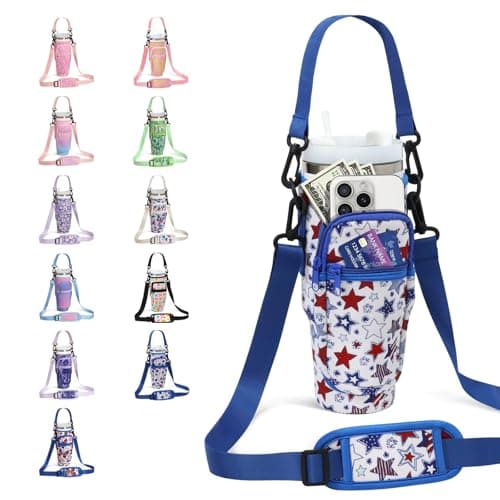 DLOCCOLD Water Bottle Carrier Bag with Phone Pocket for 40 oz Tumbler, Water Bottle Holder with Adjustable Shoulder & Handheld Strap, Carrier Sling Bag for Water Bottle Walking Camping Travelling - Image 1