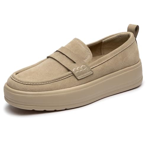 Rihero Loafers for Women Lightweight Comfy Platform Loafers Fashion Slip On Shoes for Office Walking Fall Nude Size 6 - Image 1