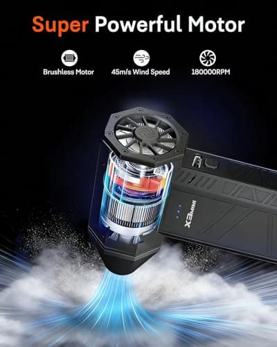 Compressed Air Duster, 180000RPM Electric Air Duster, Rechargeable Cordless Air Blower with 3-Gear Turbo Fan, Canned Air Alternative for Keyboard, PC, Computer, Car, Home & Outdoor Use (Pure Black) - Thumbnail 2