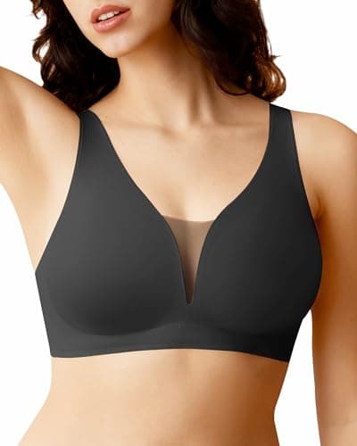 SHARICCA Bras for Women No Underwire Deep V Comfort Full Coverage Seamless Bralettes Soft Smooth Padded Everyday Bra,Black, M - Image 1