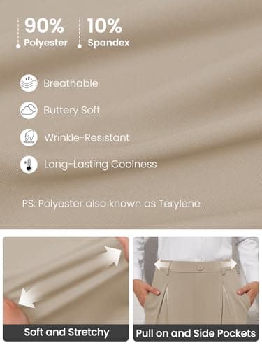 COPYLEAF Dress Pants Women Wide Leg Stretchy Work Pants High Waisted Business Casual Trousers Slacks with Pockets(Khaki XS) - Thumbnail 5